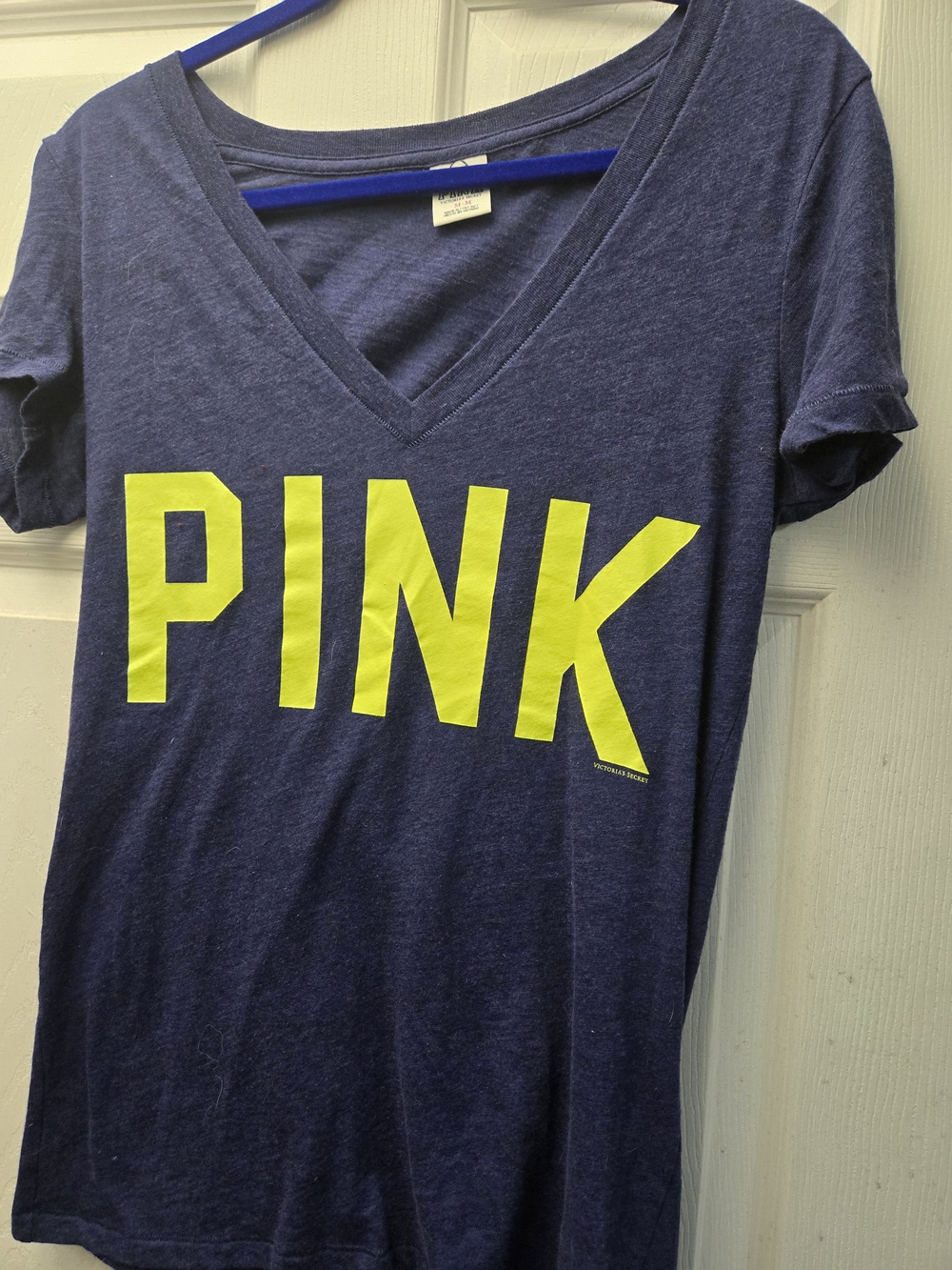 PINK Vintage Purple V-Neck Short Sleeve T-shirt With Fluorescent Yellow Logo